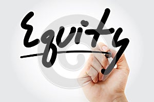 Equity text with marker, business concept background