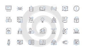 Equity trading line icons collection. Stocks, Trading, Investments, Shareholder, Portfolios, Bonds, Commodities vector