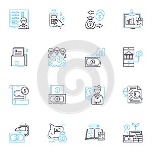Equity trading linear icons set. Stocks, Trading, Market, Investments, Portfolio, Assets, Risk line vector and concept