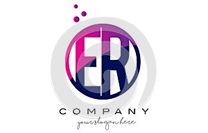 ER E R Circle Letter Logo Design with Purple Dots Bubbles