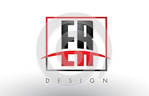 ER E R Logo Letters with Red and Black Colors and Swoosh.