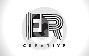 ER Logo Letter With Black Lines Design. Line Letter Vector Illus