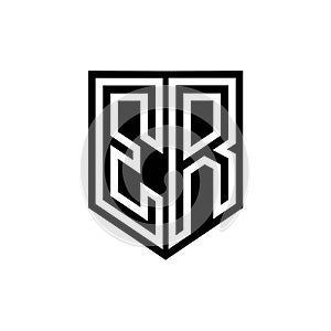 ER Logo monogram shield geometric white line inside black shield color design