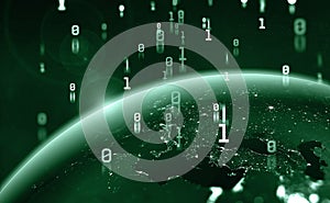 Era of digital technology. Binary code and Global data flow
