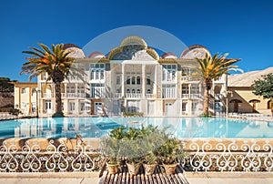 Eram Garden in Shiraz with palace and basin.