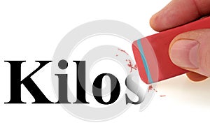 Erase the word kilos with an eraser