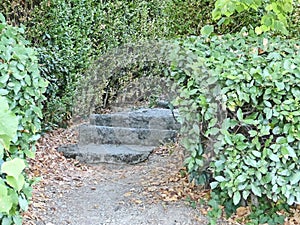 Erased steps of old stone stairs in the park of the Yusupov Palace