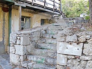 Erased steps of old stone stairs in the park of the Yusupov Palace.