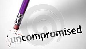 Eraser changing the word Uncompromised for Compromised