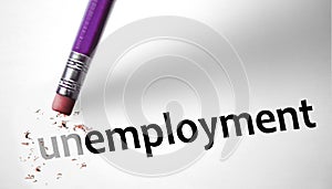 Eraser changing the word Unemployment for Unemployed