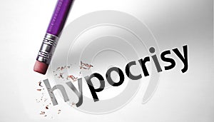 Eraser deleting the word Hypocrisy photo