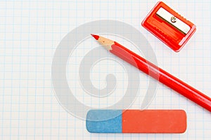 Eraser, pencil and sharpener.