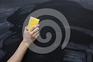 Erasing the Chalkboard. hand wipes the chalk from the chalkboard