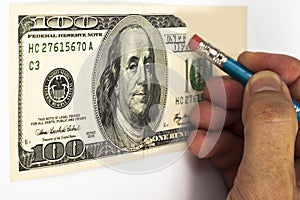 Erasing dollar bill