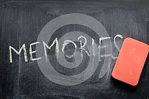 Erasing memories, hand written word on blackboard being erased