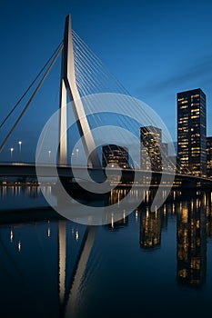 Erasmus Bridge in Rotterdam at Night AI-GENERATED