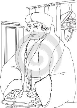 Erasmus cartoon portrait, coloring book