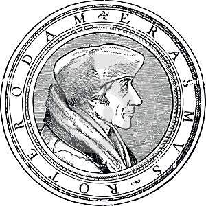 Erasmus engraved style portrait, stamp