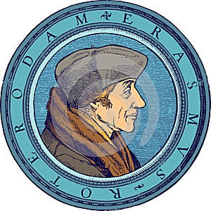 Erasmus stamp style portrait. vector