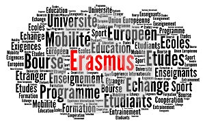 Erasmus word cloud concept in French language photo