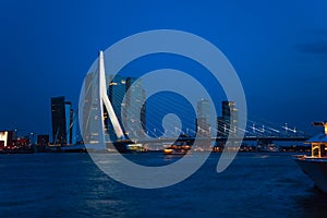 Erasmusbrug bridge view at night in Rotterdam,