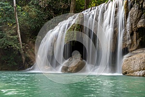 Erawan water fall Second floor, tropical rainforest at Srinakarin Dam, Kanchanaburi, Thailand.Erawan water fall is  beautiful