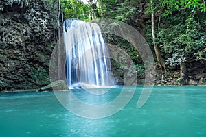 Erawan water fall Third floor, tropical rainforest at Srinakarin Dam, Kanchanaburi, Thailand.Erawan water fall is  beautiful