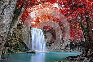 Erawan waterfall beautiful with in autumn of forest