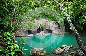 Erawan Waterfall is a beautiful waterfall in spring forest