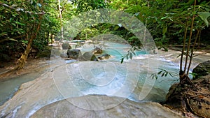 Erawan Waterfall low angle shot, Kanchanaburi, Thailand