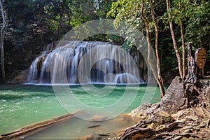 Erawan waterfall is one of the most popular falls in Thailand.