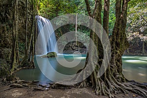 Erawan waterfall is one of the most popular falls in Thailand.