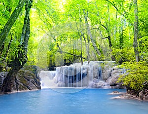 Erawan waterfall in Thailand. Beautiful nature