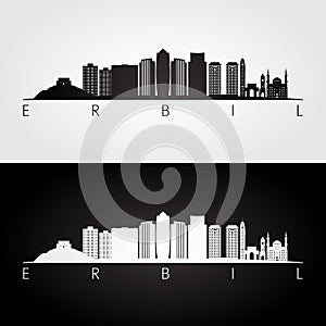 Erbil skyline and landmarks silhouette