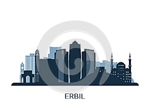 Erbil skyline, monochrome silhouette.