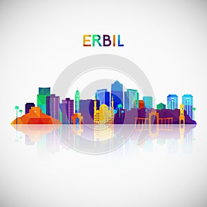 Erbil skyline silhouette in colorful geometric style.