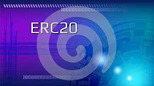ERC20 Ethereum Request for Comments unique identifier of the Ethereum standard on abstract digital background. ERC20 tokens adopt