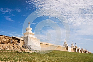 Erdene Zuu Monastery walls in ancient city of Kharhorin, Mongolia photo