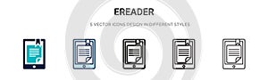 Ereader icon in filled, thin line, outline and stroke style. Vector illustration of two colored and black ereader vector icons