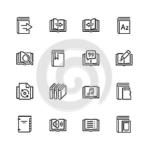 Ereader interface related icons in thin line style
