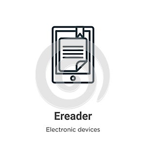 Ereader outline vector icon. Thin line black ereader icon, flat vector simple element illustration from editable electronic