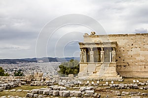 Erechteion temple on the Acropolis hill in Athens in Greece