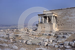 The Erechtheion on the Acropolis with the porch of the Caryatids