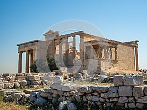 Erechtheion - an ancient Greek temple with a portico and six caryatids, built in honor of Athens and Poseidon, Greece