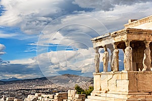 The Erechtheion or Erechtheum is an ancient Greek temple of the Acropolis of Athens in Greece photo