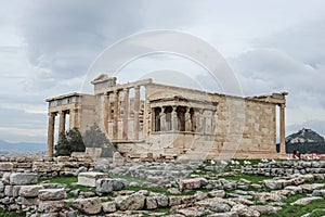 Erechtheion or Erechtheum ancient Greek temple on the north side of the Acropolis of Athens in Greece dedicated to Athena and