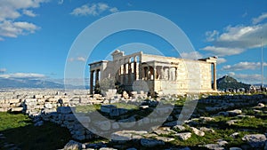 The Erechtheion or Erechtheum Temple in Acropolis , Athens