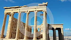 The Erechtheion or Erechtheum Temple in Acropolis , Greece