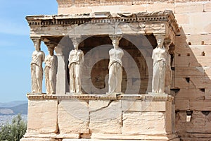 Erechtheion or Erechtheum temple, Caryatid Porch on the Acropolis in Athens