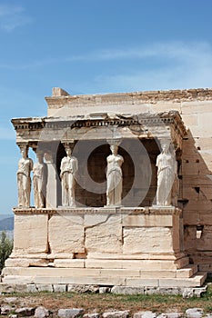 Erechtheion or Erechtheum temple, Caryatid Porch on the Acropolis in Athens